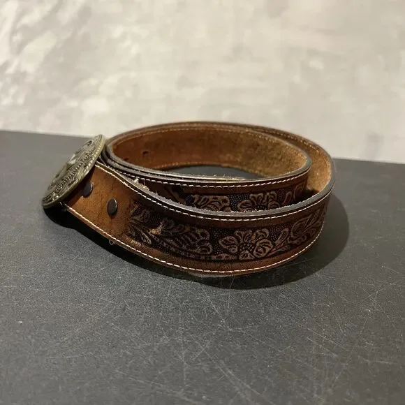 Tony Lama Brass Belt Buckle with Nocona Leather Belt Mens 40 Brown Texas